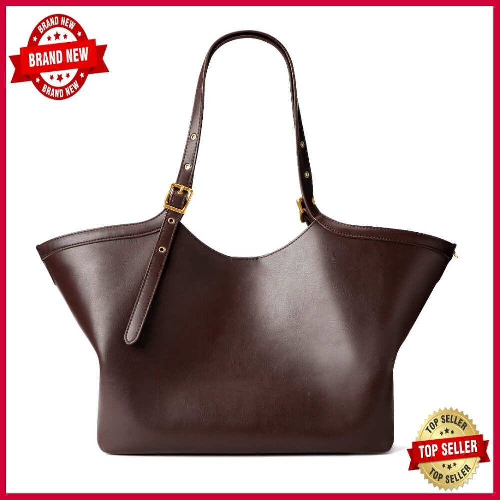 Large Vegan Leather Tote Bag with Adjustable Strap for Work Travel